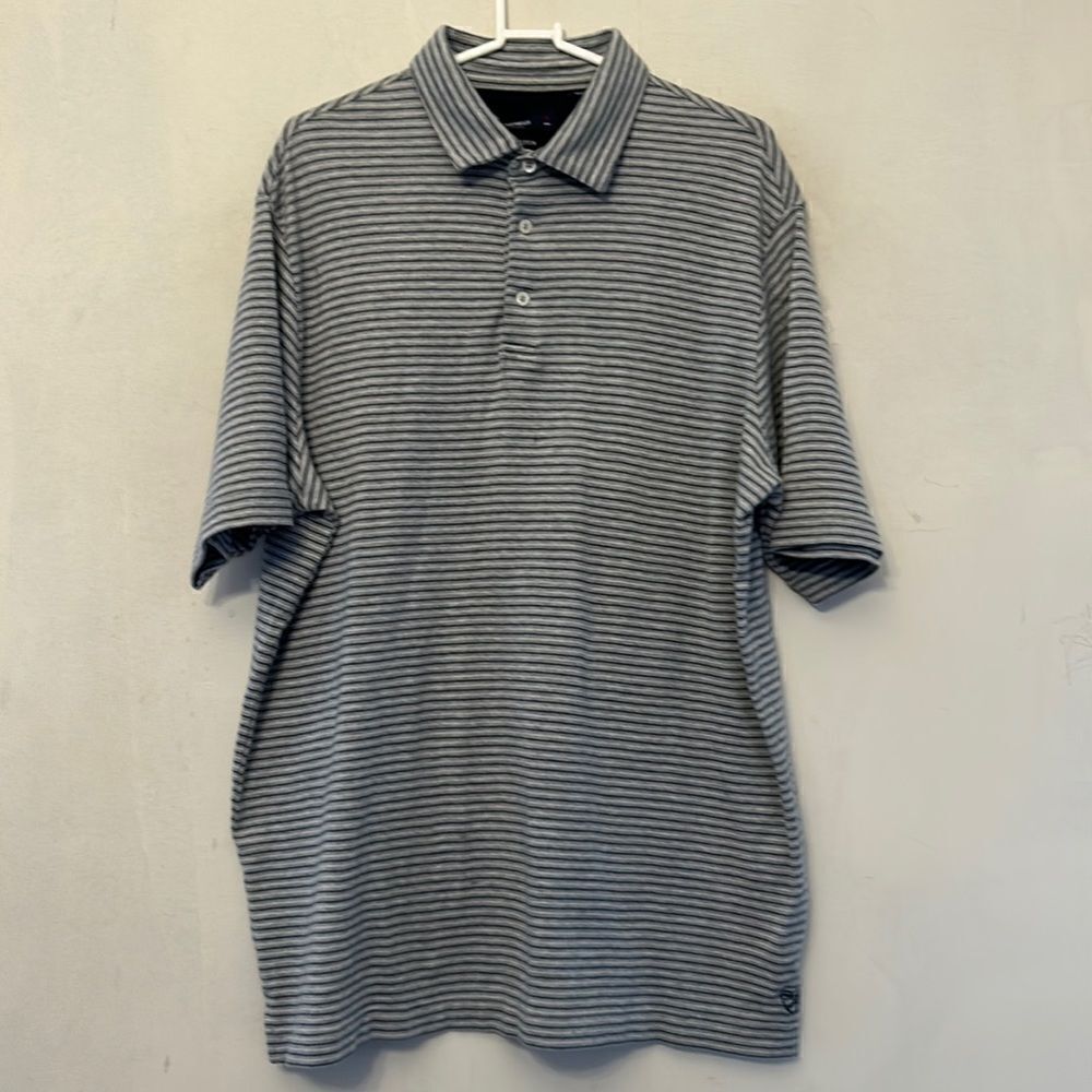 Cremieux supima cotton gray blue white striped short sleeve shirt Size XL